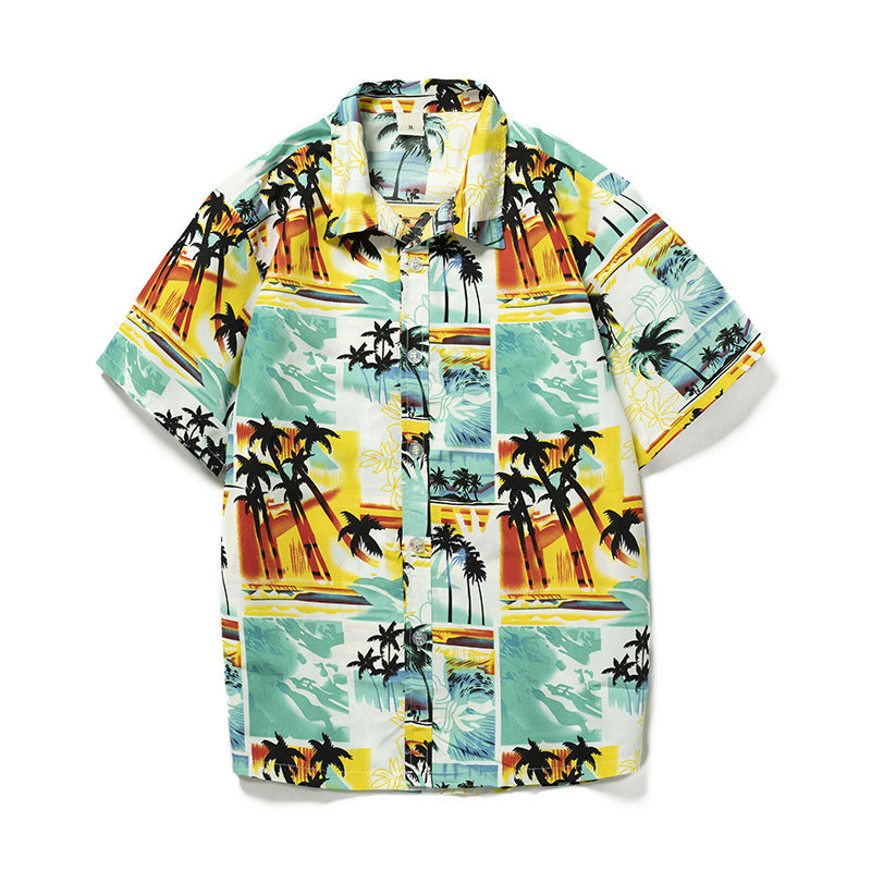 2024 Summer new coconut digital printing shirt men's classic cardigan short sleeve Hawaiian short sleeve shirt