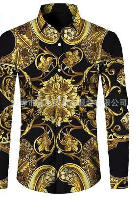 2023 cross-border foreign trade Men's spring and autumn lapel 3D printing youth casual long sleeve shirt European and American style men's shirt