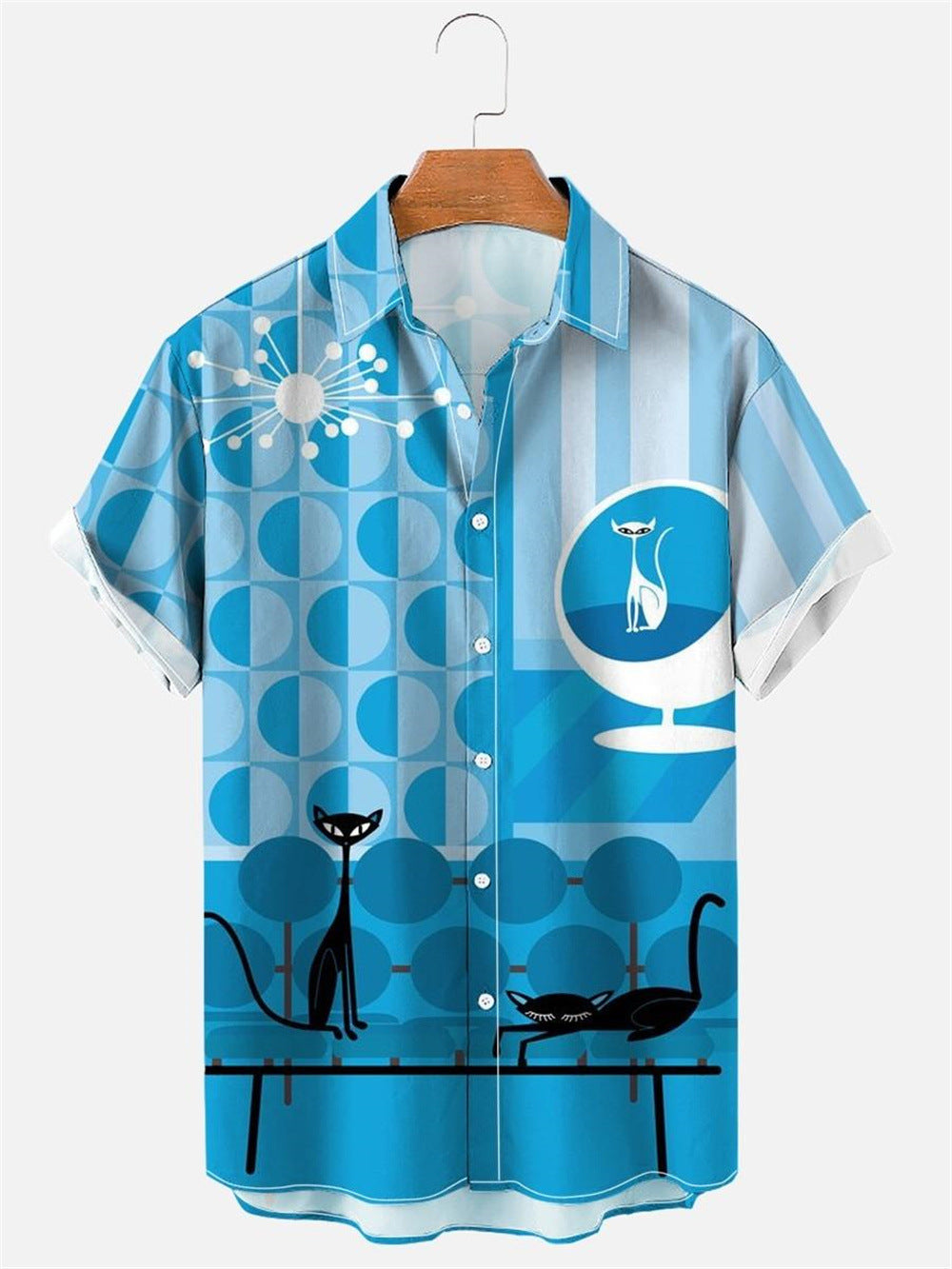 Men's 3D digital printing short-sleeved shirt top cross-border AliExpress hot sale animal Cat series cardigan