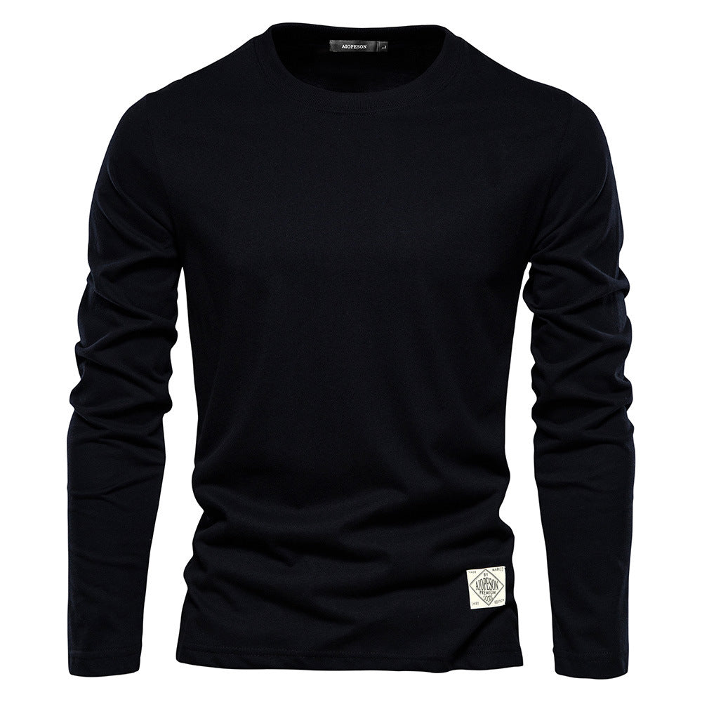 Men's Long Sleeve New Solid Color T-Shirt Trendy Leisure Sports Outer Wear Round Neck Cotton Base Shirt Top Wholesale
