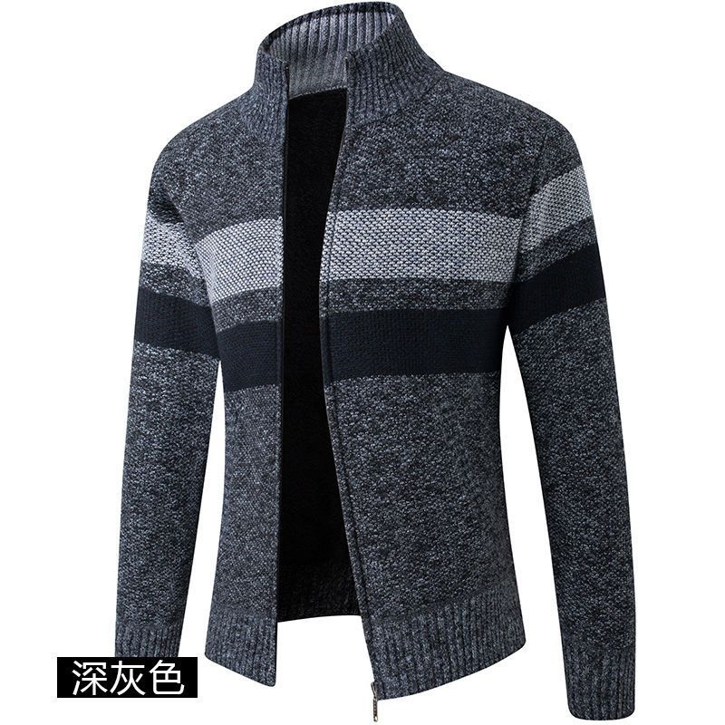 Autumn and winter men's new plus velvet thick sweater fashion stand collar sweater cardigan zipper jacket coat trendy