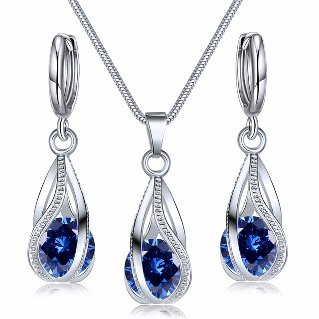 Obega Cubic Zirconia Necklace Set Lantern Design Multi Color Stone Pendant Necklace Drop Earrings Copper Material Rhodium Plated