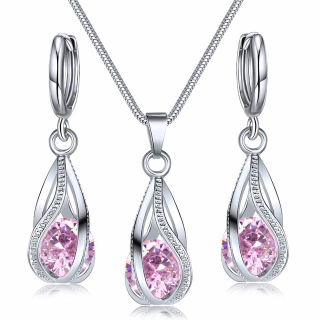 Obega Cubic Zirconia Necklace Set Lantern Design Multi Color Stone Pendant Necklace Drop Earrings Copper Material Rhodium Plated
