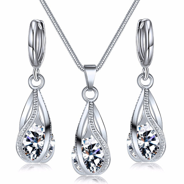 Obega Cubic Zirconia Necklace Set Lantern Design Multi Color Stone Pendant Necklace Drop Earrings Copper Material Rhodium Plated
