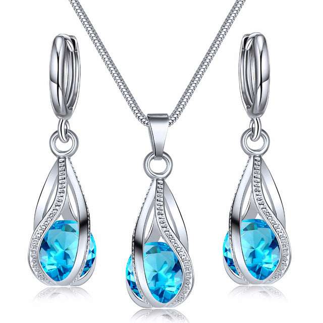 Obega Cubic Zirconia Necklace Set Lantern Design Multi Color Stone Pendant Necklace Drop Earrings Copper Material Rhodium Plated