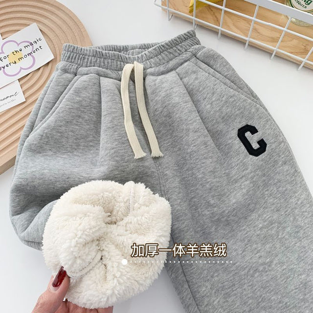 Children's casual thick pants, winter warm pants, polar cotton clothing, tight pants for children aged 2 to 8