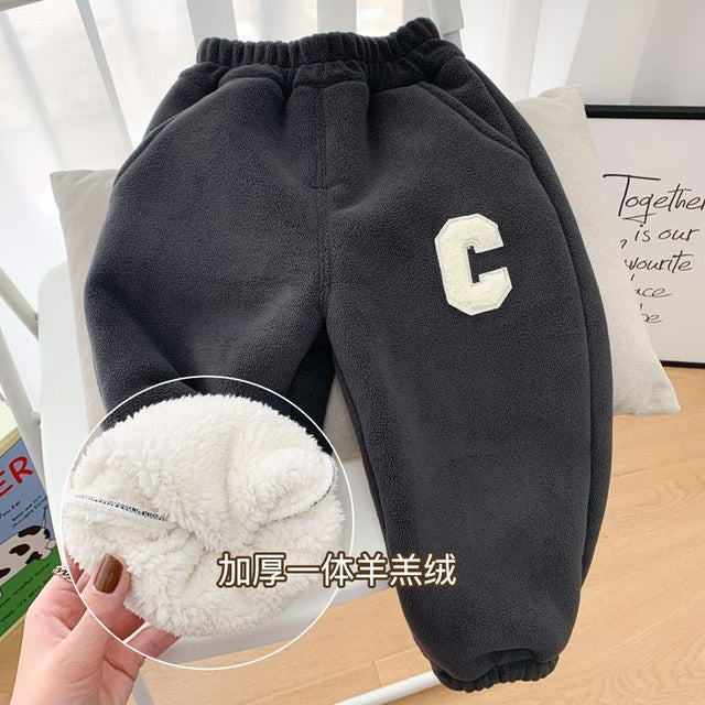 Children's casual thick pants, winter warm pants, polar cotton clothing, tight pants for children aged 2 to 8