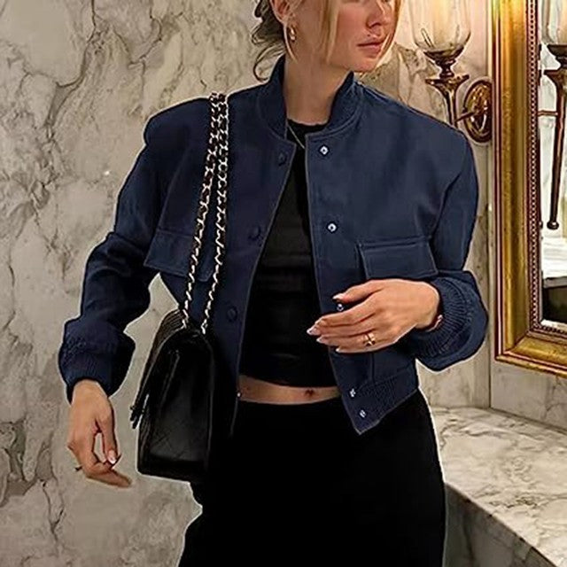 Spring Autumn Women Jackets Tops Fashion Basic Bomber Jacket Streetwear Long Sleeve Coat Female Solid Color Casual Outerwear