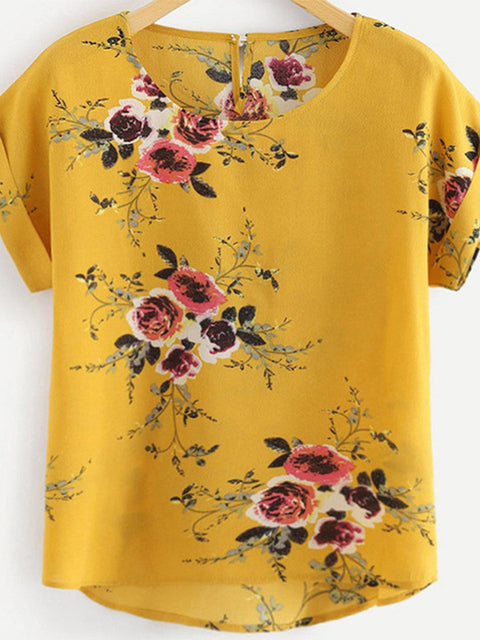 Summer Fashion Floral Print Blouse Pullover Ladies O-Neck Tee Tops Female Women's Short Sleeve Shirt Blusas Femininas Clothing