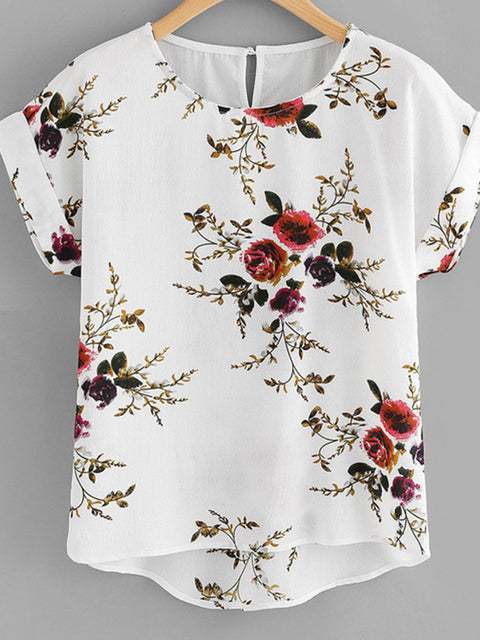 Summer Fashion Floral Print Blouse Pullover Ladies O-Neck Tee Tops Female Women's Short Sleeve Shirt Blusas Femininas Clothing