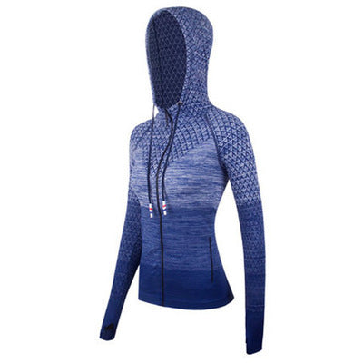 Women's Winter Sports Jackets Slim Zipper Hooded Gym Tops Long Sleeves Sportswear Outdoor Running Yoga Fitness Seamless Coat