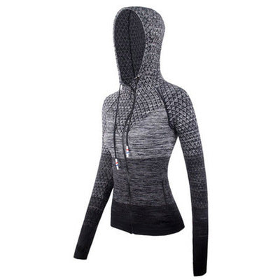Women's Winter Sports Jackets Slim Zipper Hooded Gym Tops Long Sleeves Sportswear Outdoor Running Yoga Fitness Seamless Coat