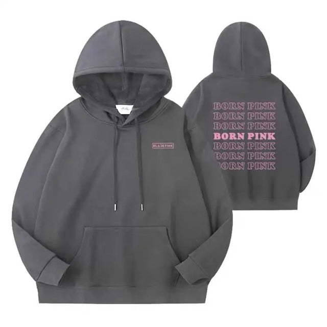 Y2K hoodie for women, long sleeve tops with bts print born pink fashion Harajuku, couple