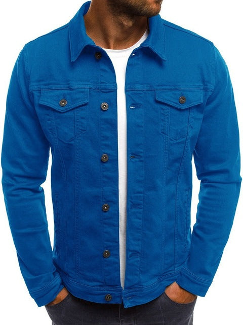 ZOGAA Autumn and Winter New Pure Color Cowboy Simple Men's Leisure Short Denim Jacket