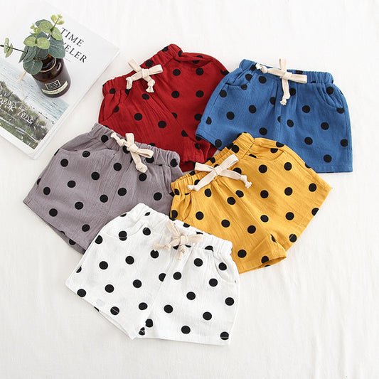Summer New Children's Multi-color Cotton Dot Pants Boys And Girls Baby Cotton And Linen Shorts Trendy Suitable for 0-2 Years Old