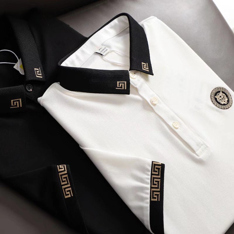 2023 European Station Fashion Brand New Embroidered Polo Shirt Men's Half-sleeved Slim-fit Lapel Large Size Short-sleeved T-shirt for Men