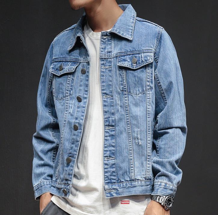 Spring and autumn period and the new men trend in 2020 Joker denim jacket Fashionable jean jacket lapel pure color