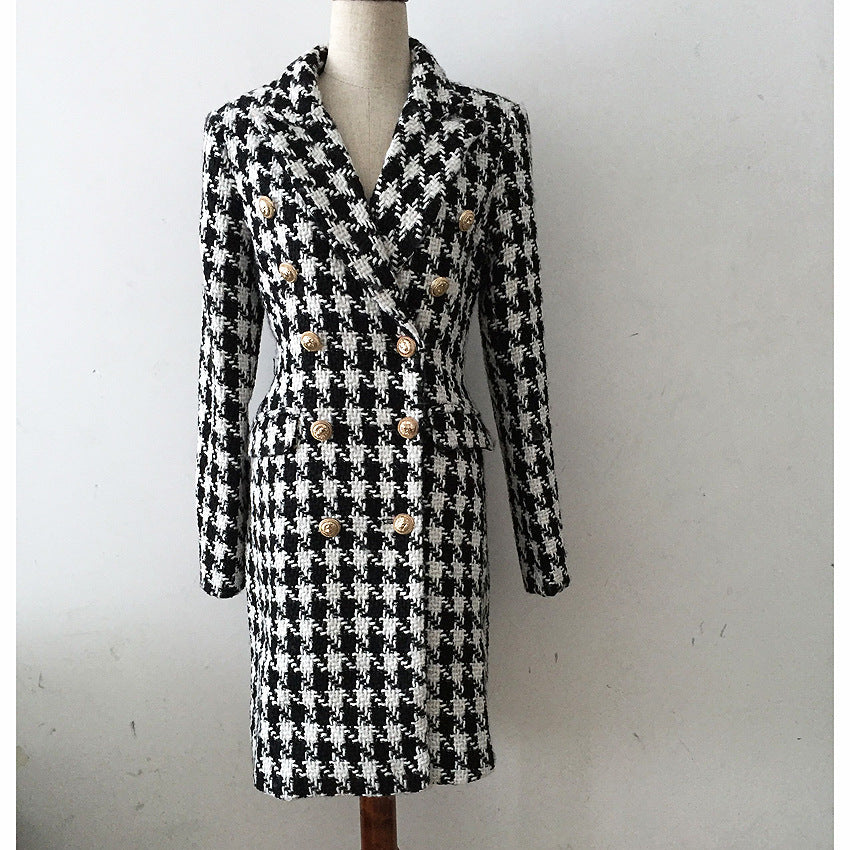 Autumn and winter woolen printed collar long jacket