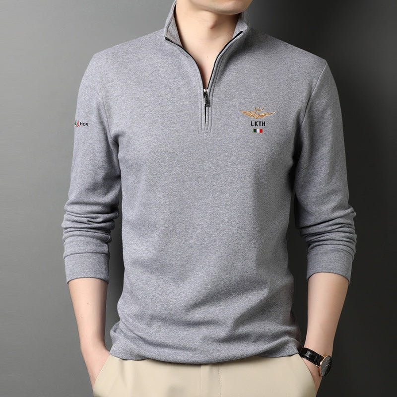 Autumn Men's Half-High Collar Long-Sleeved T-Shirt Business Casual Base Shirt Thin Clothes Men's Embroidered Loose Polo Shirt