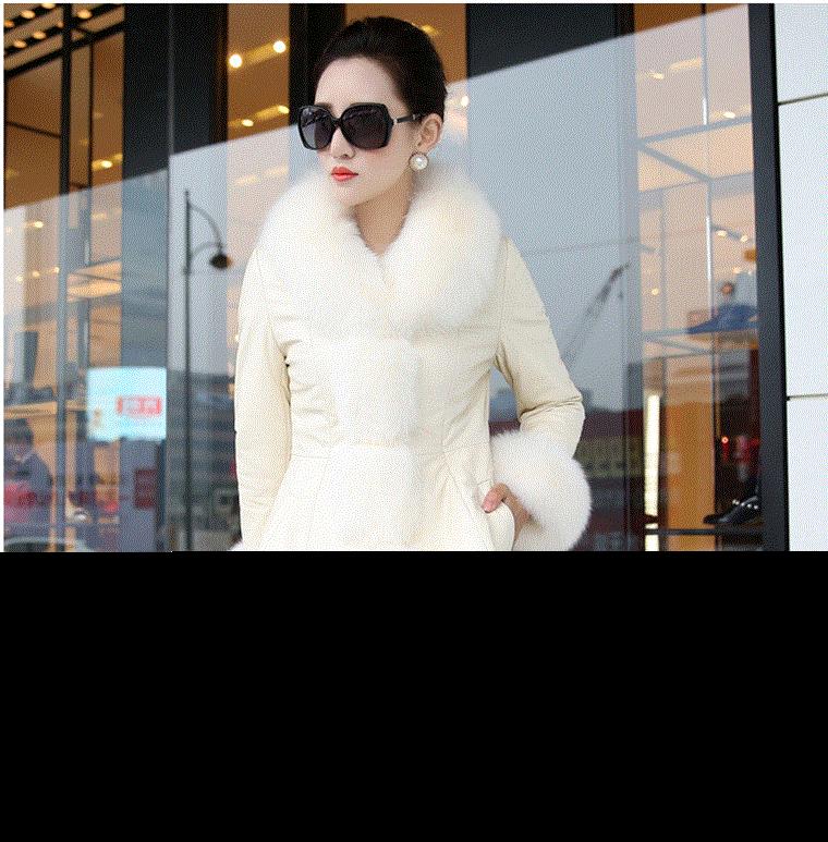 Faux fox fur big fur collar thick warm female leather coat long slim fur coat