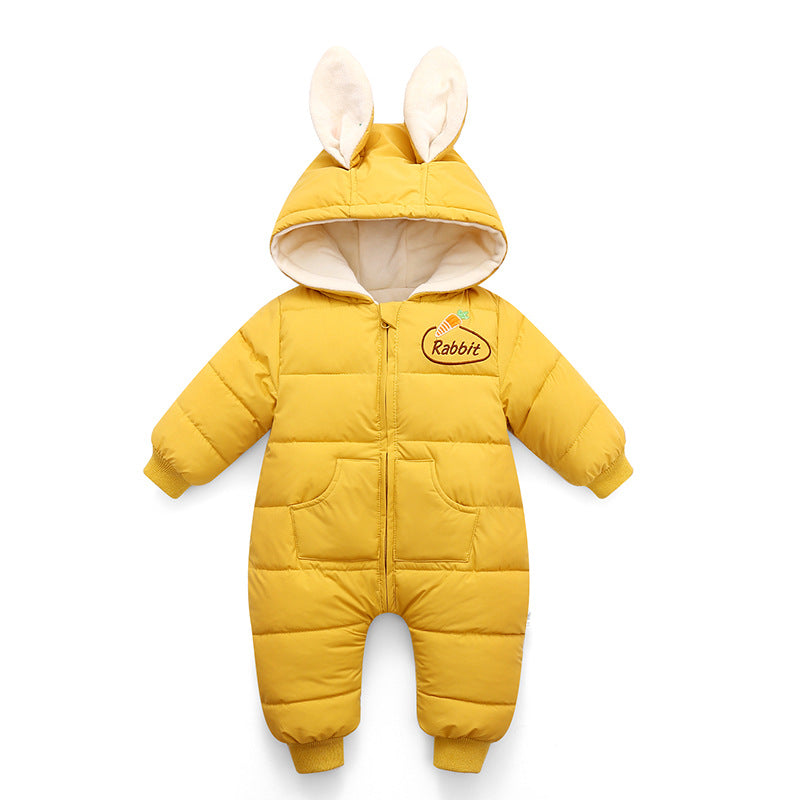 Autumn Winter Overall For Children Infant Down Cotton Thickened Clothes Hooded Cartoon Baby Boys Girls Jumpsuit Baby Romper