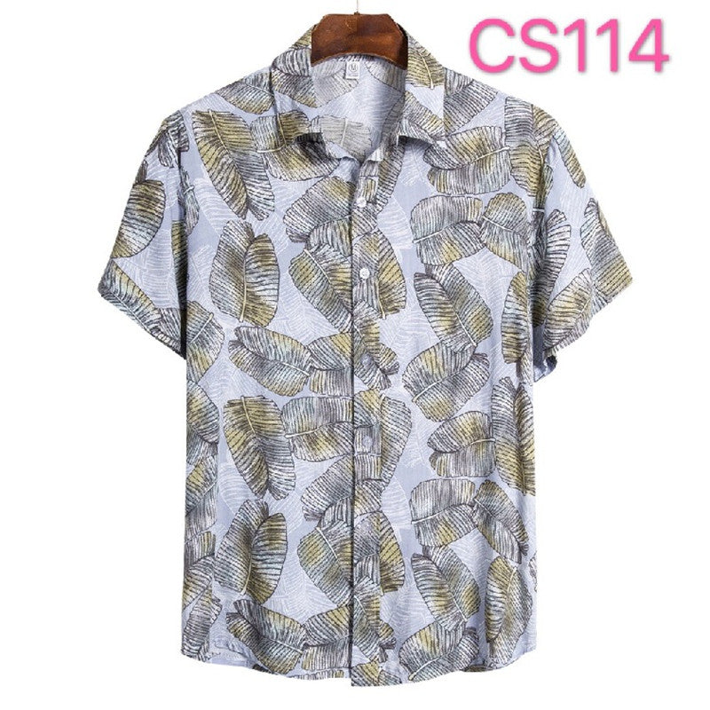 Printed Casual Short-sleeved Shirt Youth Fashion Floral Shirt