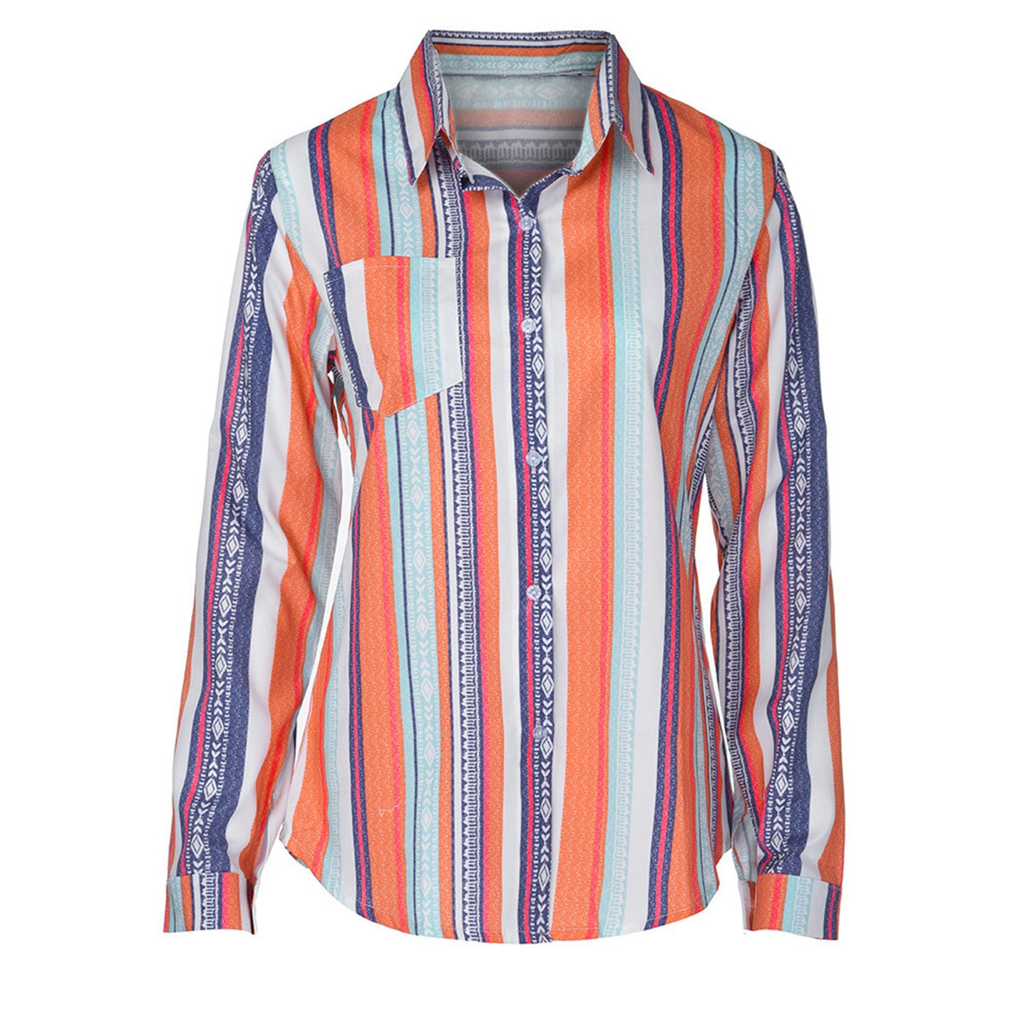 Autumn and Winter New European and American Fashion Colorful Stripe Large Shirt