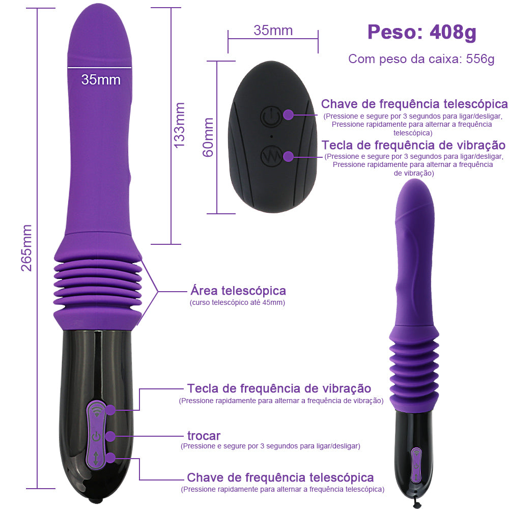 Automatic suction plug charging remote control gun machine with suction cup female masturbation device telescopic vibrator turn bead rod imitation phallus