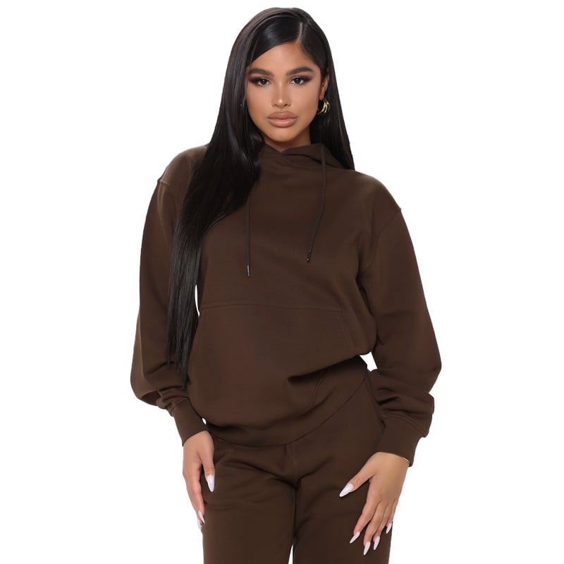 Loose And Casual Solid Color Hooded Long-sleeved Sweater Suit Plus Size