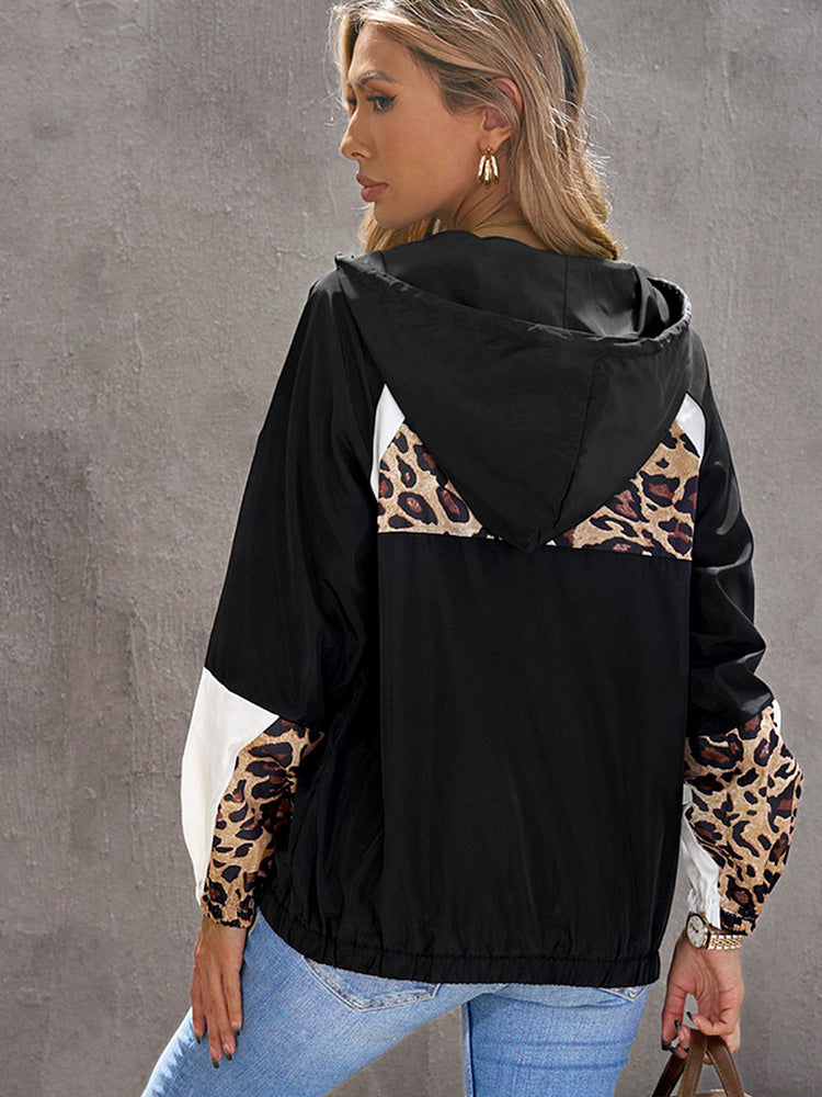 Leopard Print Women's Hoodie Thin 2024 Autumn/winter New Casual Side Pocket Pullover Top