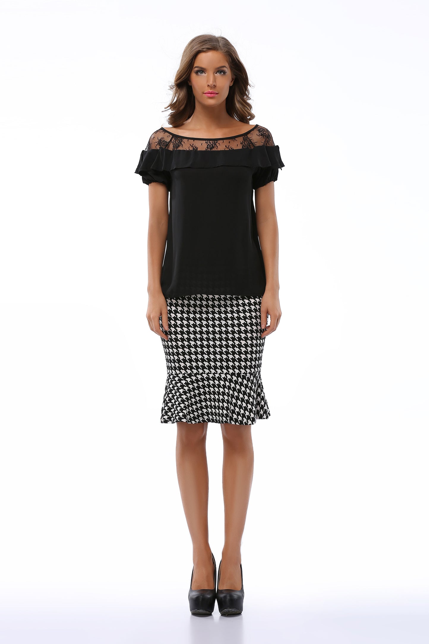 USA SIZE Women's large size chiffon shirt loose hollow sexy short-sleeved shirt shirt
