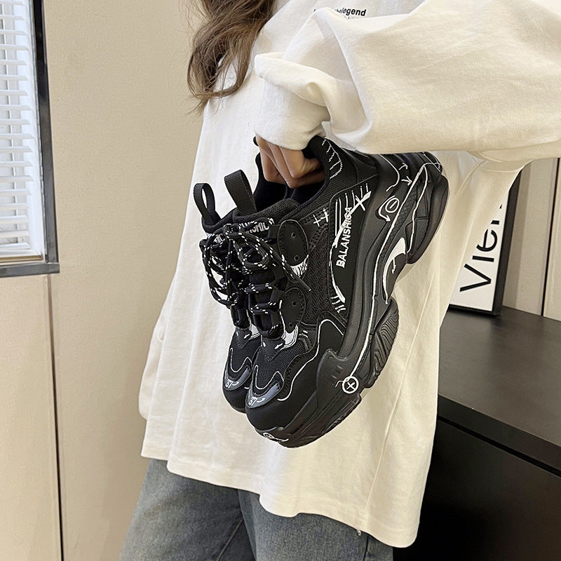 Paris series Four Seasons New thick bottom graffiti daddy shoes couple fashion casual sneaker trendy 9953