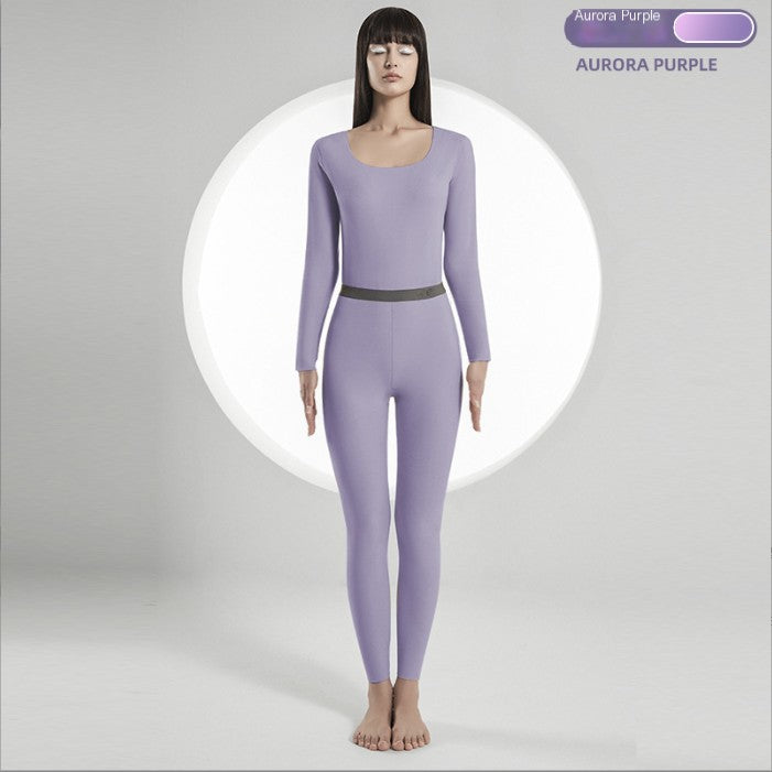 New style solid color autumn autumn clothes and long johns double-sided soft fleece seamless U-neck long-sleeved trousers women's thermal underwear set