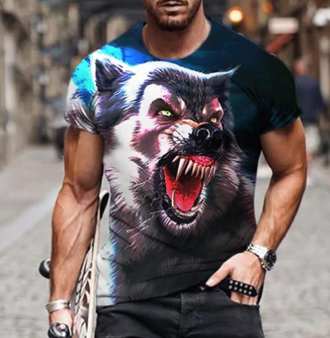 Summer Men's T-shirt Lion Pattern 3d Digital Printing Round Neck Short-sleeved T-shirt Hip-hop Casual Large Size
