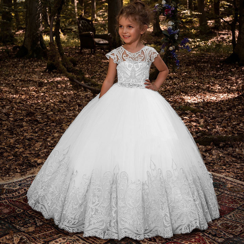 Girls' Fluffy Yarn Long-sleeved Show Evening Dress