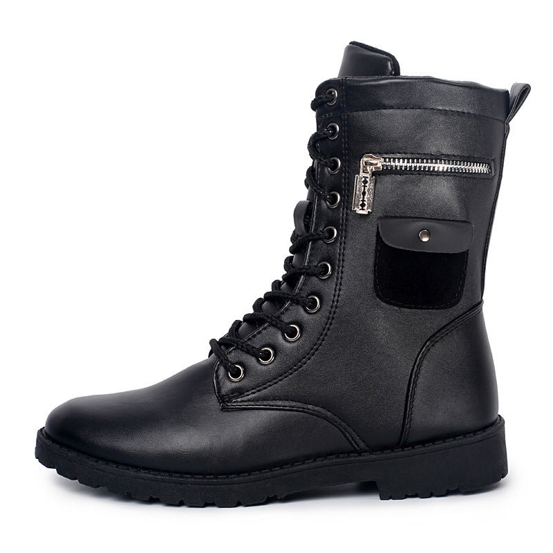 PU Leather Men Motorcycle Boots Men's Military Riding Hunting Walking Shoes Autumn Winter Mid-Calf Boots Brand Designer Boots