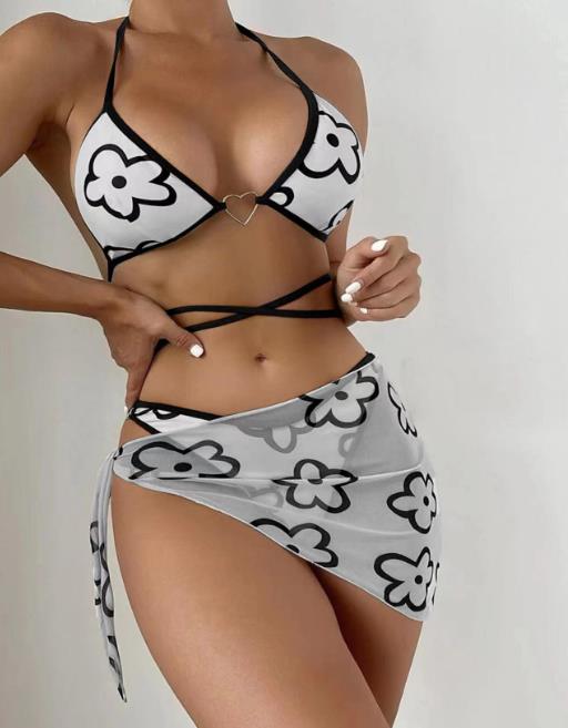 Three-piece swimsuit bikini with heart straps (set)