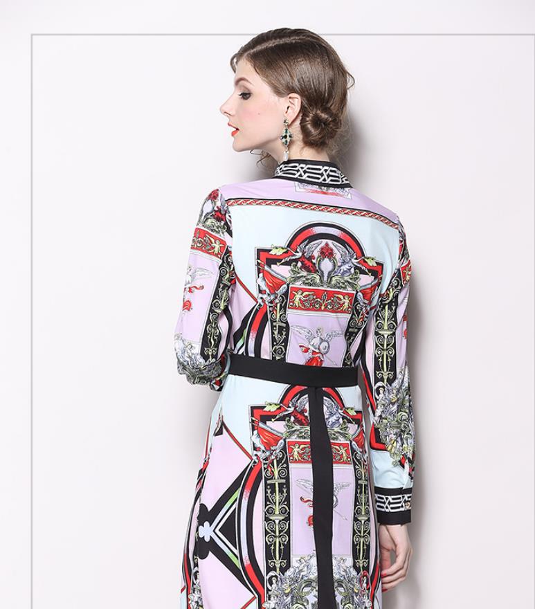 Spot real shot 5769-European station 2020 star catwalk new women's classical print shirt dress