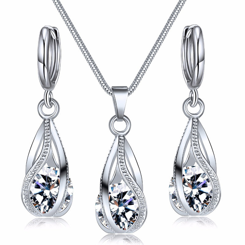 Obega Cubic Zirconia Necklace Set Lantern Design Multi Color Stone Pendant Necklace Drop Earrings Copper Material Rhodium Plated