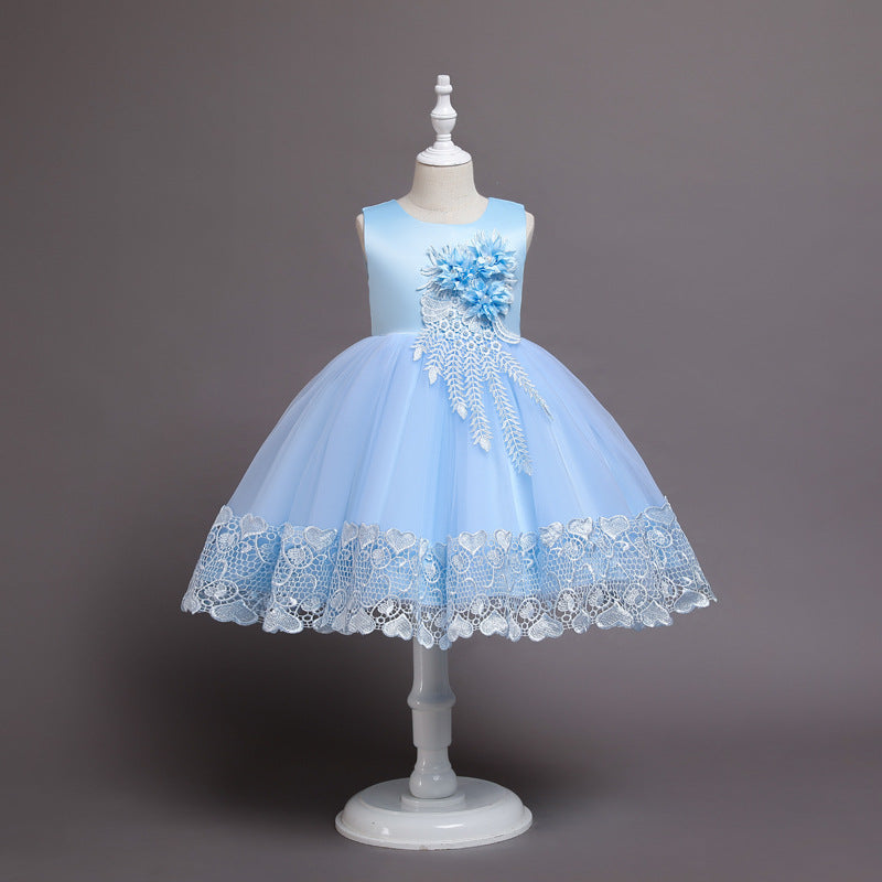 Spring Flower Girl Host Evening Birthday Show Children's Princess Skirt Long-sleeved Dress