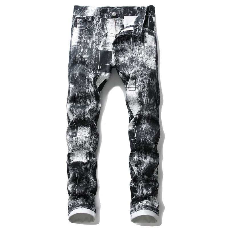 Youth Printed Straight Black Zipper Front Casual Pants