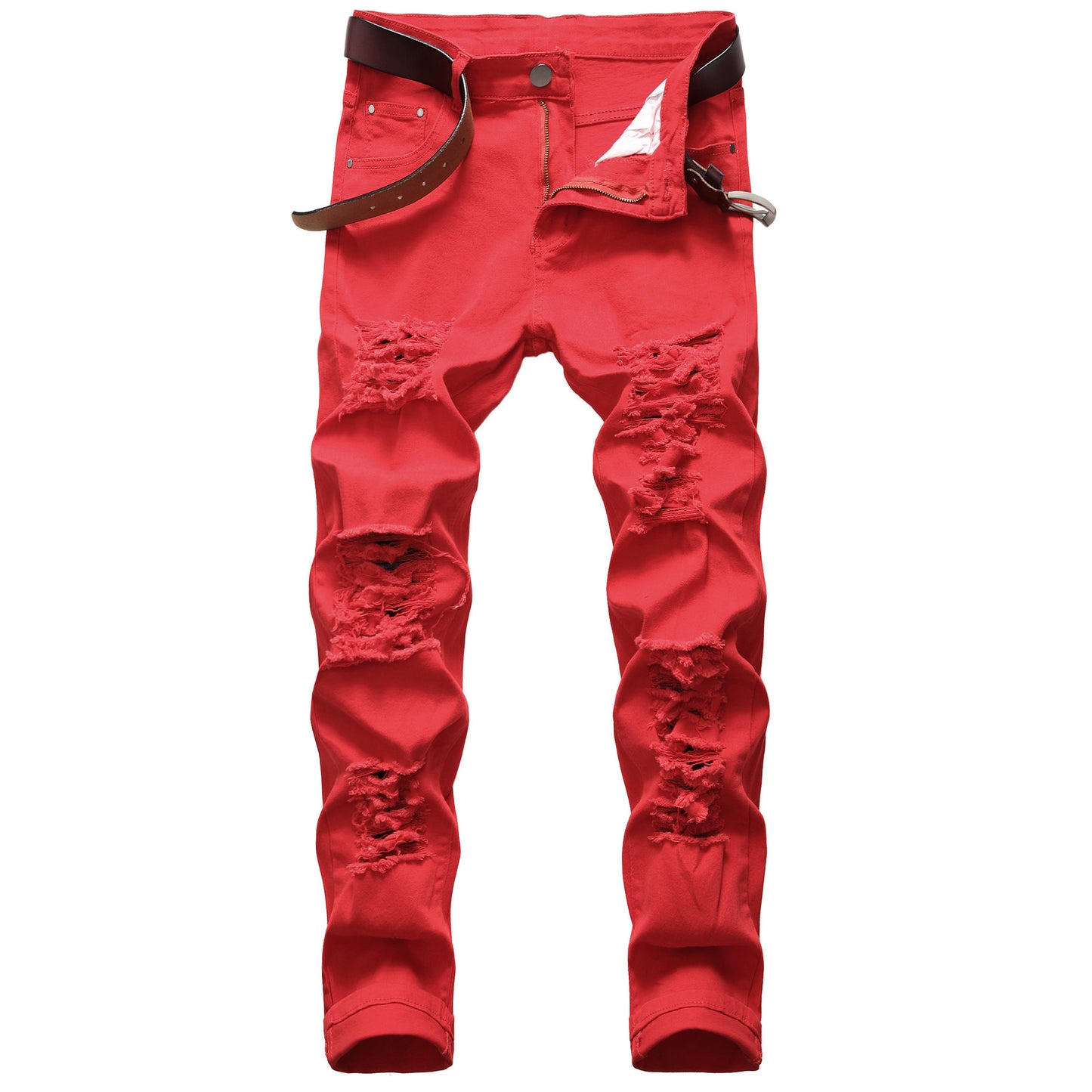 Men's White Jeans Fashion Hip Hop Ripped Skinny Men Denim Trousers Slim Fit Stretch Distressed Zip Men Jean Pants High Quality