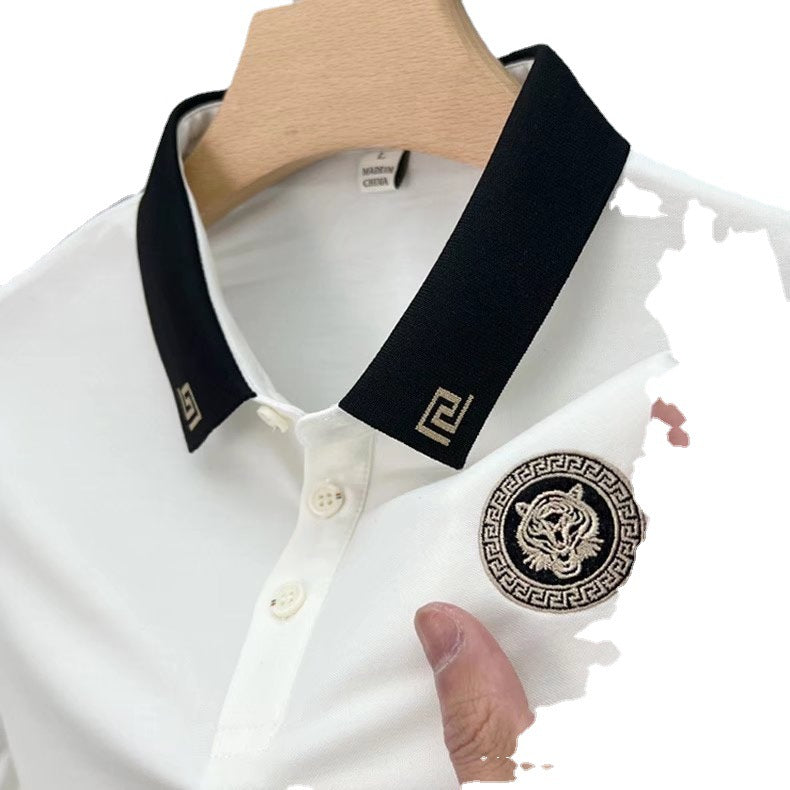2023 European Station Fashion Brand New Embroidered Polo Shirt Men's Half-sleeved Slim-fit Lapel Large Size Short-sleeved T-shirt for Men