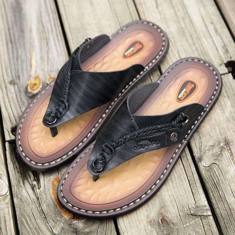 New summer handmade leather flip-flops trendy fashion men's flip-flops outdoor breathable comfortable men