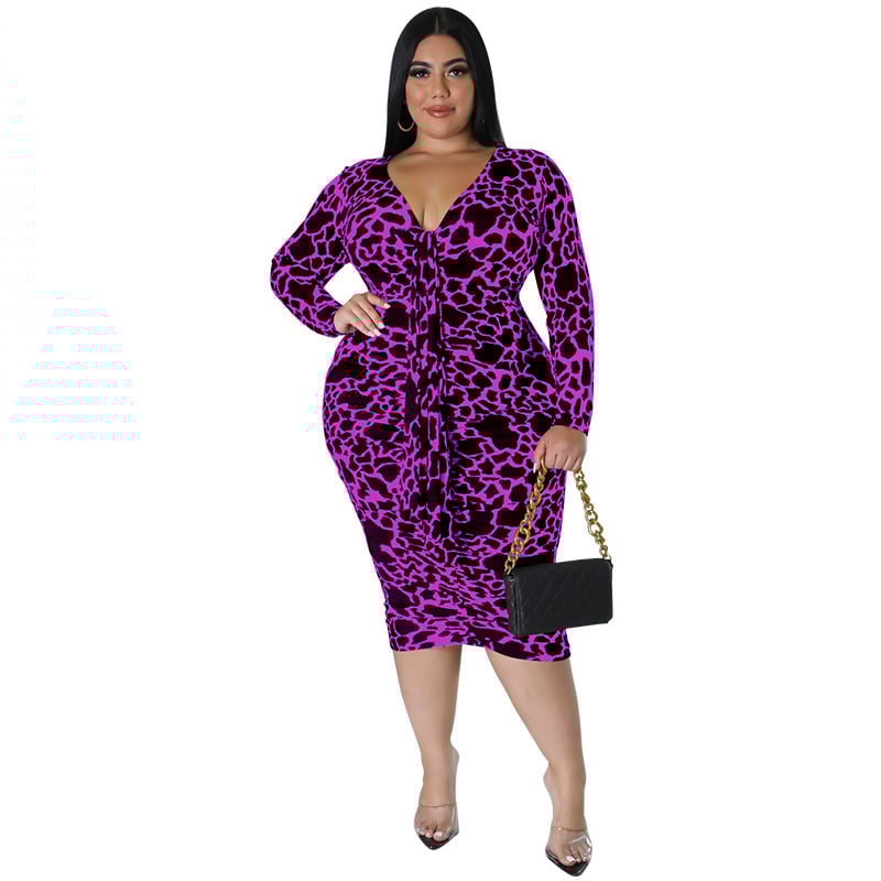 Plus Size Women's Clothes Sexy Sheath Leopard Print Dress