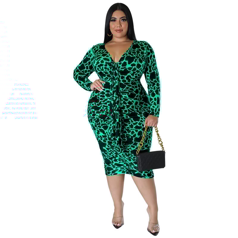 Plus Size Women's Clothes Sexy Sheath Leopard Print Dress