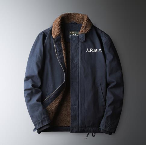 Men winter thickened lambskin coat, plush cotton coat, retro jacket