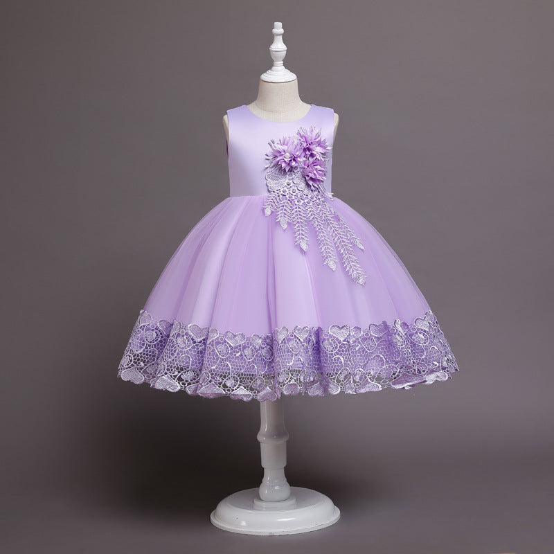 Spring Flower Girl Host Evening Birthday Show Children's Princess Skirt Long-sleeved Dress