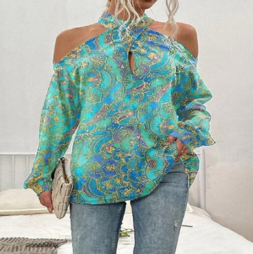 Lindsay|Halter neck strapless long sleeve blouse