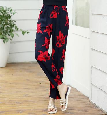 2020 summer new thin elastic waist middle-aged nine large size loose high waist mother casual pants female harem pants